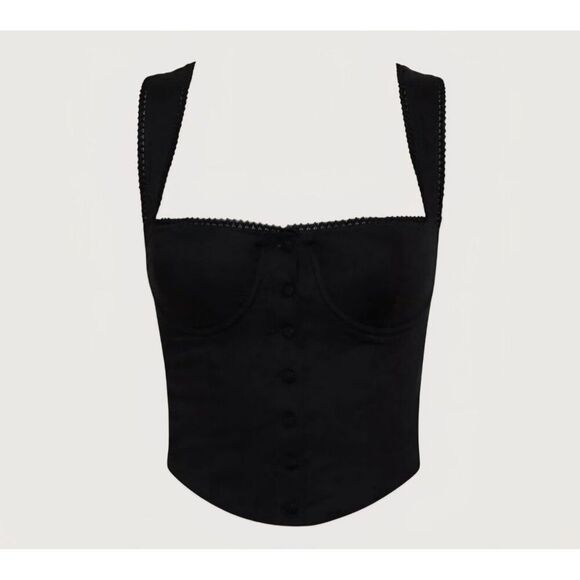 Nwt RUMORED - M - Antoinette Black Corsetry Smock Back Top - Picture 4 of 8